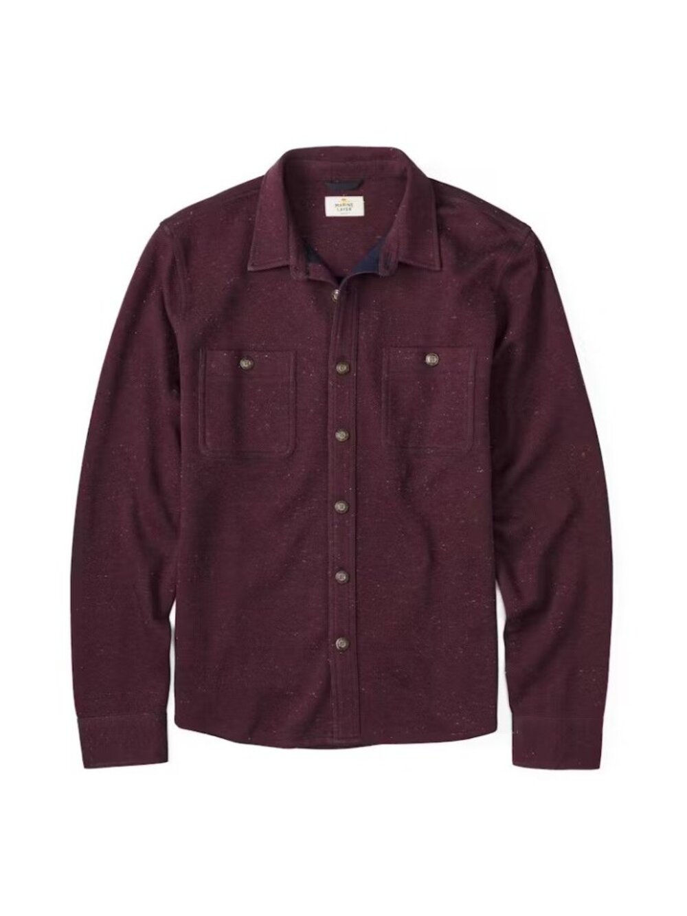 Marine Layer Medium Pacifica Flannel Shirt Shacket Burgundy Stretch Twill NEW